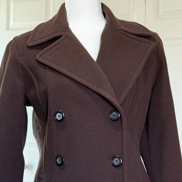 Croft & Barrow women’s Medium double breasted wool blend coat dark brown beauty - Picture 3 of 8